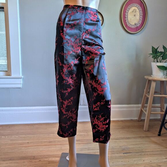 Vintage Y2K Uniform Paul Richard Satin Pants Floral Embroidery High Rise 10P - Picture 11 of 11